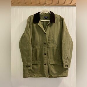 Lands End Chore Coat Jacket Olive Green Canvas Brown Corduroy Collar Lined 1X